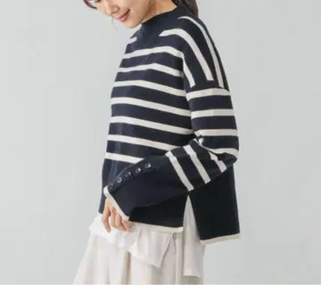 [ 새상품 미사용 ] 글로벌 워크 멜티 소매 버튼 스탠드 풀오버 네이비