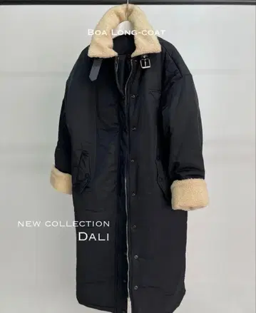 Dali goat 롱 충전솜 코트 블루종 카라 부착