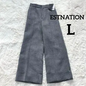 택 포함 ESTNATION 빅 사이즈 울 이중직 체크 와이드 팬츠