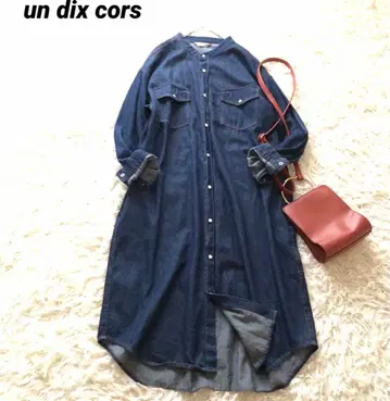 미사용급 앤디콜 [ F ] 밴드 카라 데님 롱 원피스 다크 블루