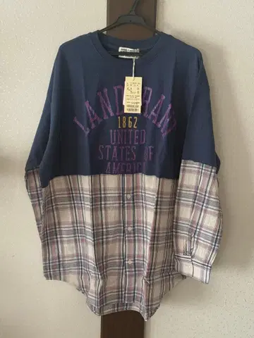 CUBESUGAR 긴팔 셔츠 네이비 체크 무늬