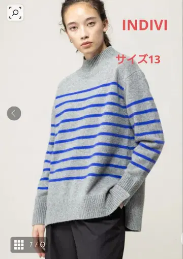 [ 새상품급 ] INDIVI 그레이와 파랑 스트라이프 스웨터 사이즈 13