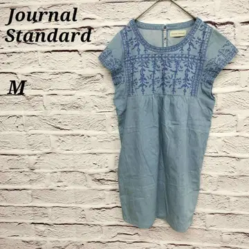 저널 스탠다드 M 프렌치 슬리브 무릎 기장 원피스 자수 라이트 블루