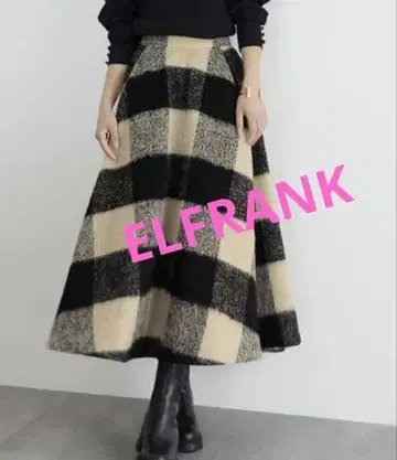 새상품! ELFRANK 블록 체크 기모 롱 플레어 스커트