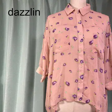 dazzlin 꽃무늬 쉬폰 셔츠 반팔 핑크 계열 포켓 부착 루즈한 사이즈
