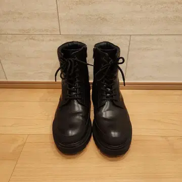 컨디션 최상 ZARA 남성용 블랙 가죽 밀리터리 부츠 26.5