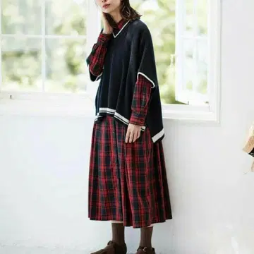 써니클라우드 빨간 체크 원피스