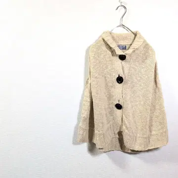 후즈후 니트 판초 베이지 린넨/면 F 루즈 실루엣