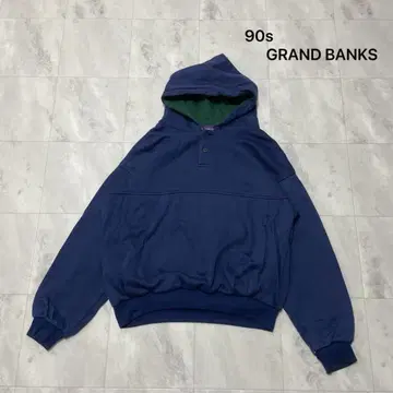 90s GRAND BANKS 더블 페이스 하프 버튼 후드 맨투맨