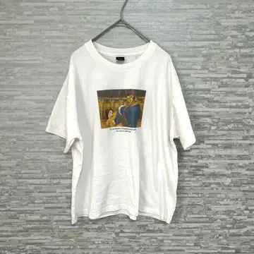 디즈니 미녀와 야수 프린트 T셔츠 화이트 L 사이즈