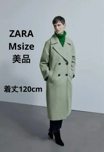 최종 가격 ZARA 더블 브레스트 롱 코트 체스터 코트 그린 M