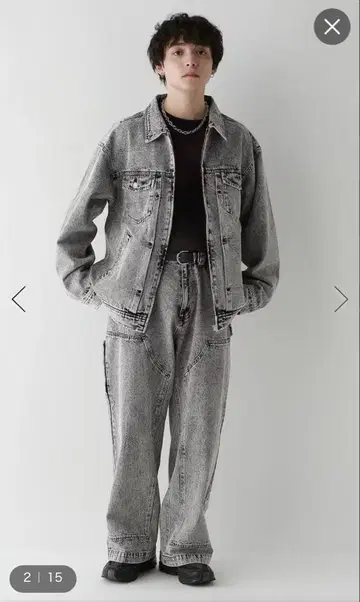 케미컬 데님 자켓 와이드 팬츠 셋업