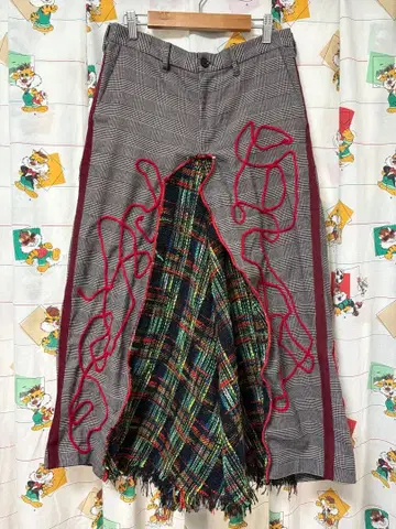 리메이크/플레어 스커트/글렌체크/털실 낙서/롱/ML