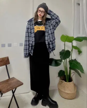 add COLOR x NOOON 체크 무늬 자켓 블루종 L 사이즈