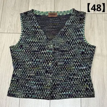 레어 미쏘니 올 패턴 니트 베스트 그린 48