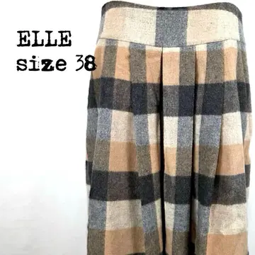 ELLE 엘 체크 무늬 울 혼방 스커트 38 사이즈 종아리 기장 새상품급