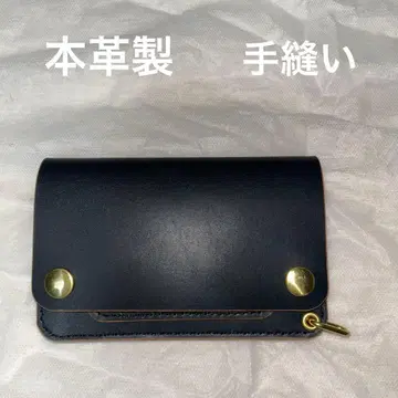 천연 가죽제 미들 트래커 지갑 블랙 골드