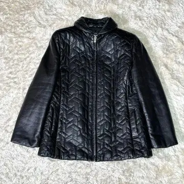 고급 양가죽 충전솜 퀼팅 가죽 코트 블랙 M