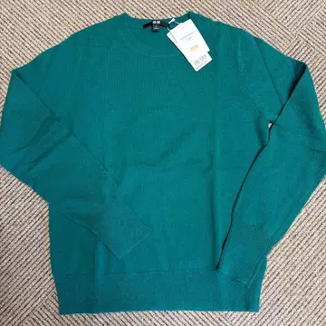 유니클로 캐시미어 100% 그린 크루넥 스웨터 M