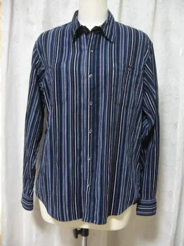 새상품급: KANSAI JEANS 네이비 스트라이프 긴팔 셔츠 L