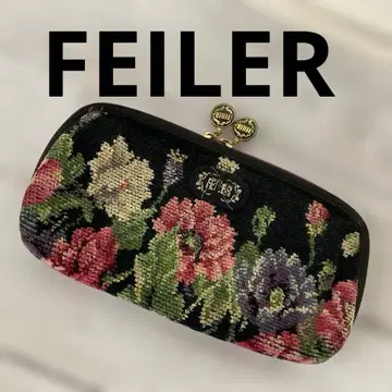 FEILER 장지갑 라운드 지퍼 꽃무늬 블랙 #C3190