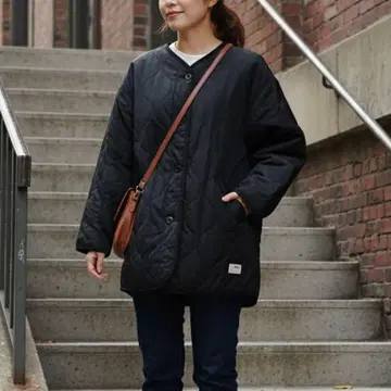 자바 Java 퀼팅 자켓 노카라 블랙 M 사이즈