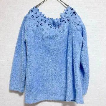 스카이블루 레이스 장식 긴팔 상의 모코모코 [ L ] 여성용
