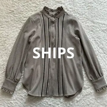 SHIPS 배색 체크 솔리드 사다리 레이스 핀턱 블라우스