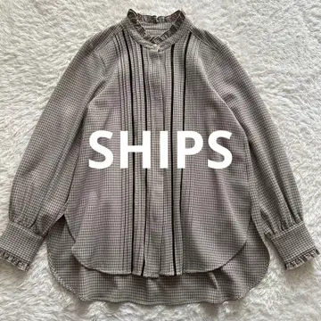 SHIPS 배색 체크 솔리드 사다리 레이스 핀턱 블라우스