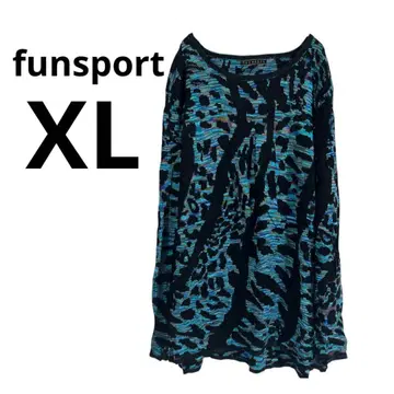레어 funsport [ XL ] 긴팔 얇은 소재 스웨터 파랑 블랙 패턴