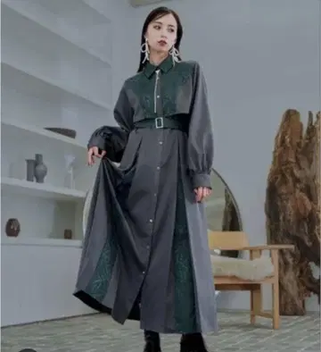 HARE 이소자이 절개 원피스 그린 셔츠 롱 원피스 6363