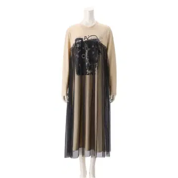 PERSONS 튤 레이어드 티셔츠 원피스 (베이지)