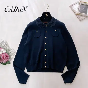 새상품급 CABaN 캐 코튼 캐시미어 레이스 콤비 포켓 가디건