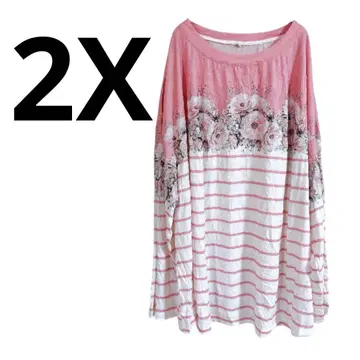 선착순 꽃무늬 스트라이프 긴팔 T셔츠 [ 2X ] 여성용