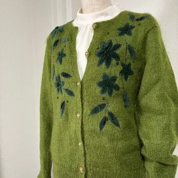 빈티지 레트로 가디건 장식 버튼 비즈 꽃 모티브 샤기