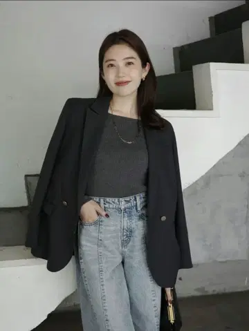 베이직 더블 자켓 그레이