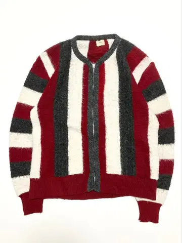 BRENT 스트라이프 집업 아크릴 니트 가디건 모헤어