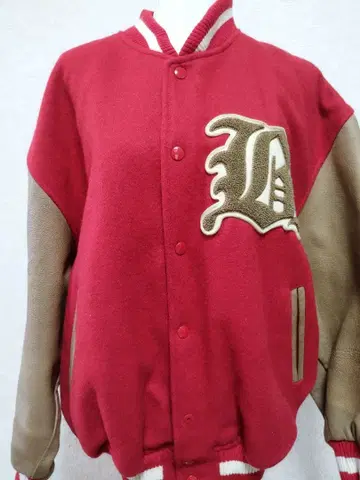 BASSO 레드/베이지 라이더 자켓 바시티 자켓 울/가죽 M