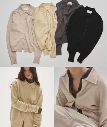 울 혼방 카라 부착 버튼 가디건