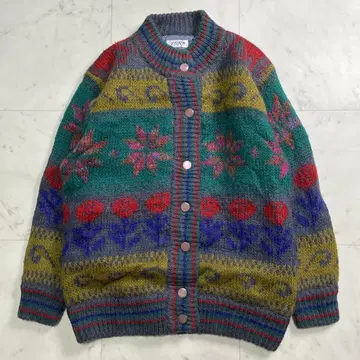 빈티지 가디건 올 패턴 페어아일 꽃무늬 전체 안감 XL