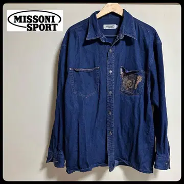미쏘니 MISSONI 긴팔 데님 셔츠 엠블럼 두꺼운 원단 빅 사이즈