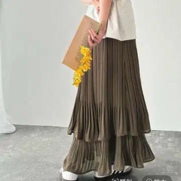 classicalelf/플리츠 시어 캉캉 스커트 브라운 미사용 새상품