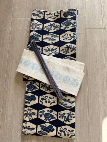 코몬 순수 실크 레트로 기모노 연습 외출 평상복 초목 패턴