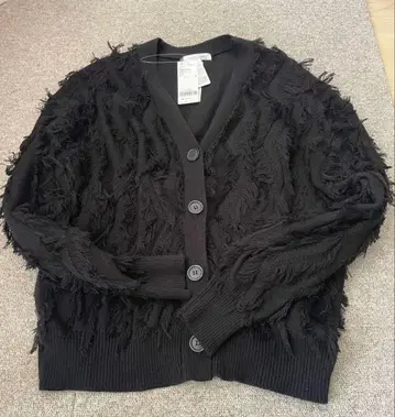 글로벌 워크 자카드 프린지 가디건 블랙 M