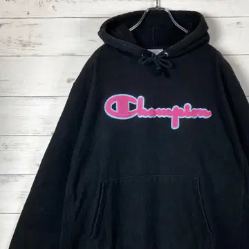 챔피온 풀오버 후드티 리버스 위브 빅 로고 블랙 XL