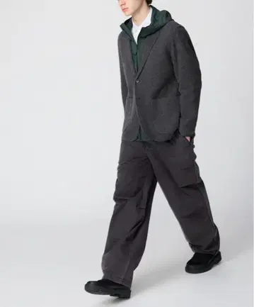 F072 유니클로 와이드 파라슈트 팬츠 남녀 공용 S 데님 다크 그레이