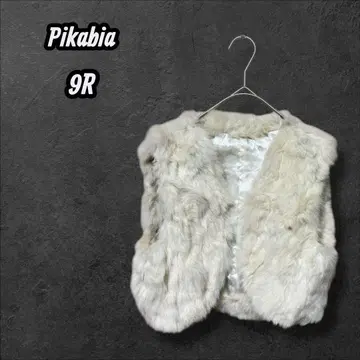[피카비아] 퍼 베스트 숏 기장 토끼 고급 성인 여성 화이트 계열 9R