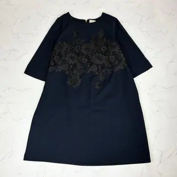 로즈 티아라 꽃무늬 레이스 원피스 빅 사이즈 50 네이비