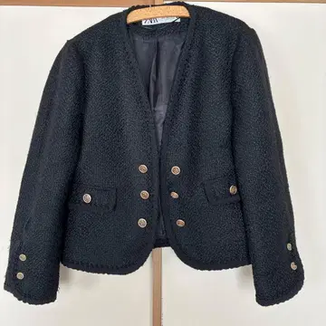 노카라 블랙 트위드 자켓