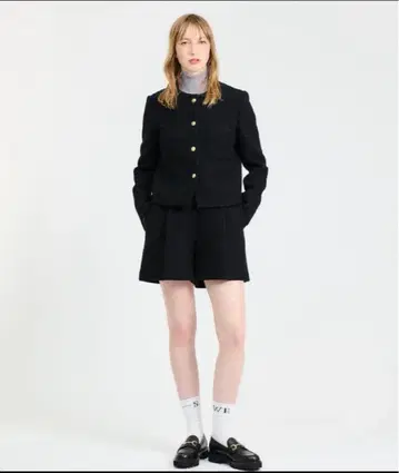 ESTNATION 에스트네이션 트위드 노카라 자켓